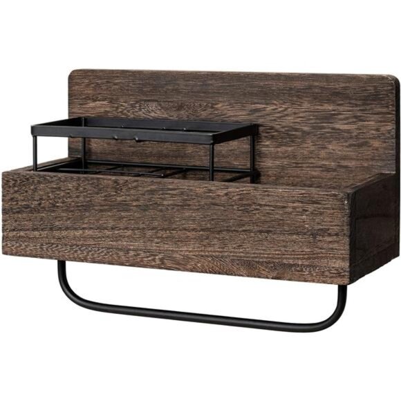 Wall Mounted Toothbrush Holder Wooden Bathroom Organizer Towel Rack Toothpaste - Picture 7 of 8